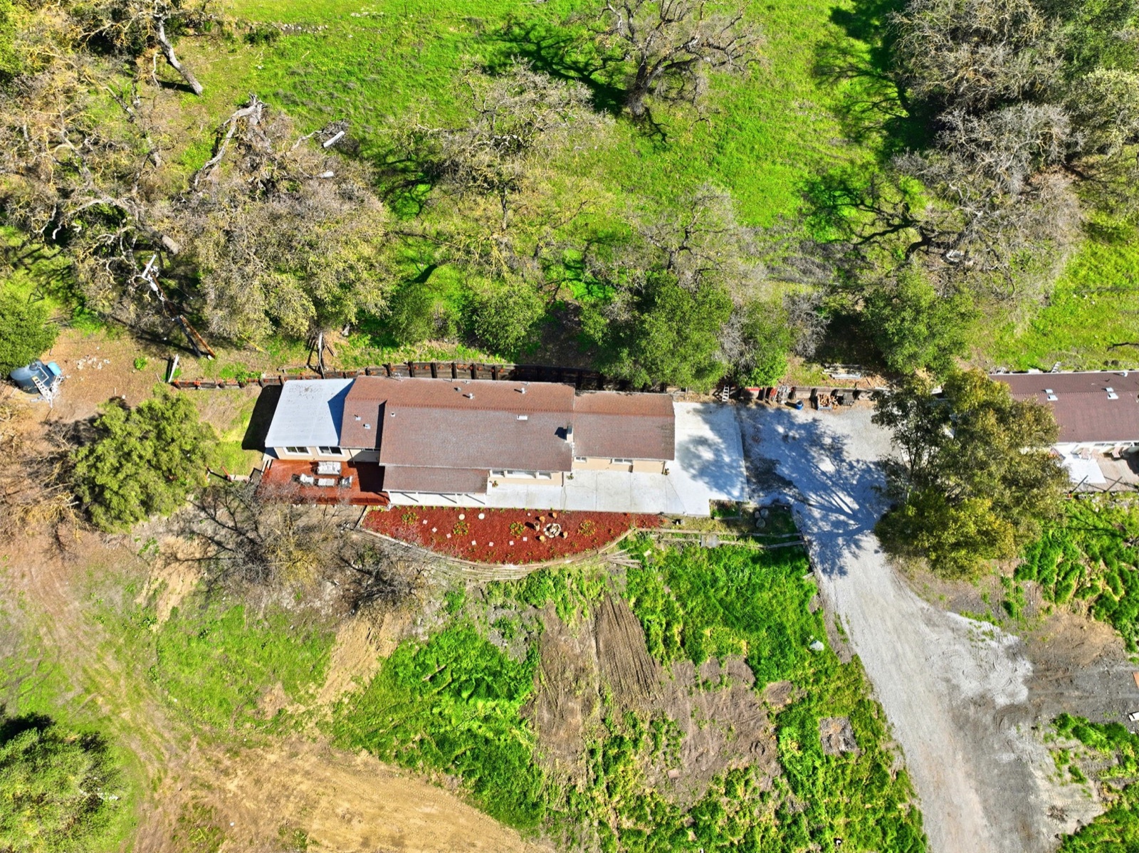 Aerial view over the main residence and ADU